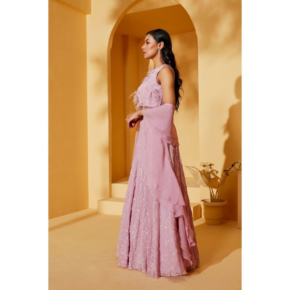 Suruchi Parakh Womens Lavender Embellished Blouse with Lehenga and Dupatta (Set of 3)