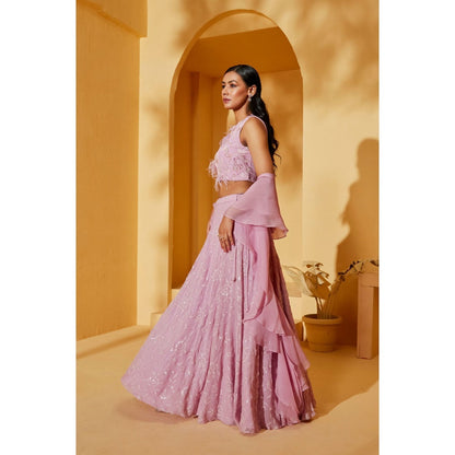 Suruchi Parakh Womens Lavender Embellished Blouse with Lehenga and Dupatta (Set of 3)