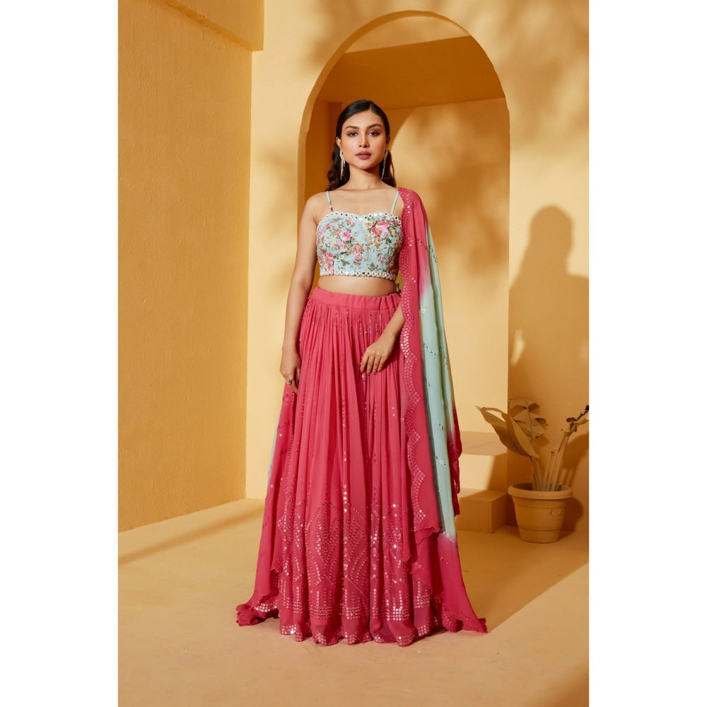 Suruchi Parakh Womens Mirror Work Blouse with Lehenga and Dupatta (Set of 3)