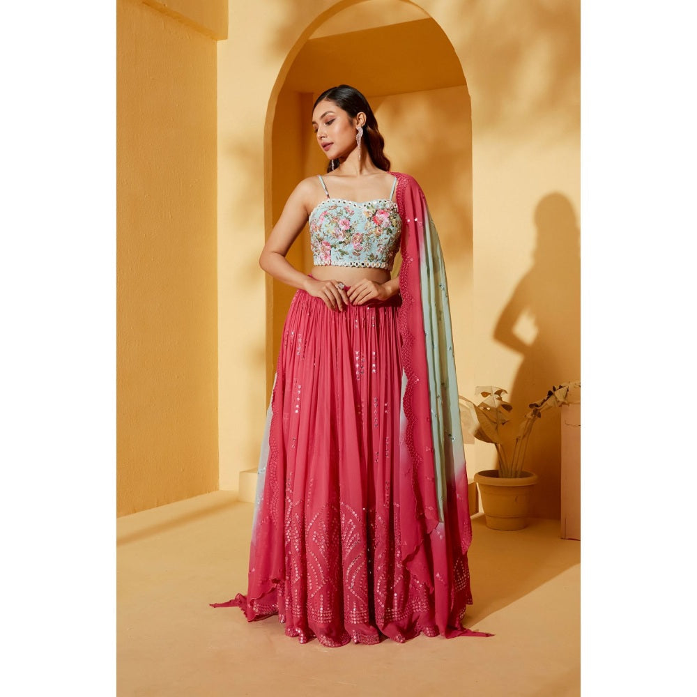 Suruchi Parakh Womens Mirror Work Blouse with Lehenga and Dupatta (Set of 3)