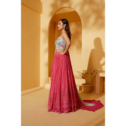 Suruchi Parakh Womens Mirror Work Blouse with Lehenga and Dupatta (Set of 3)