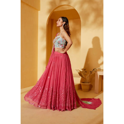 Suruchi Parakh Womens Mirror Work Blouse with Lehenga and Dupatta (Set of 3)