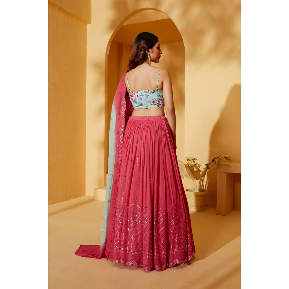 Suruchi Parakh Womens Mirror Work Blouse with Lehenga and Dupatta (Set of 3)