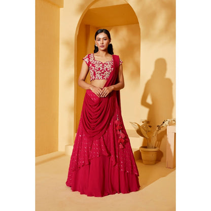 Suruchi Parakh Pink Womens Embellished Blouse with Lehenga and Dupatta (Set of 3)