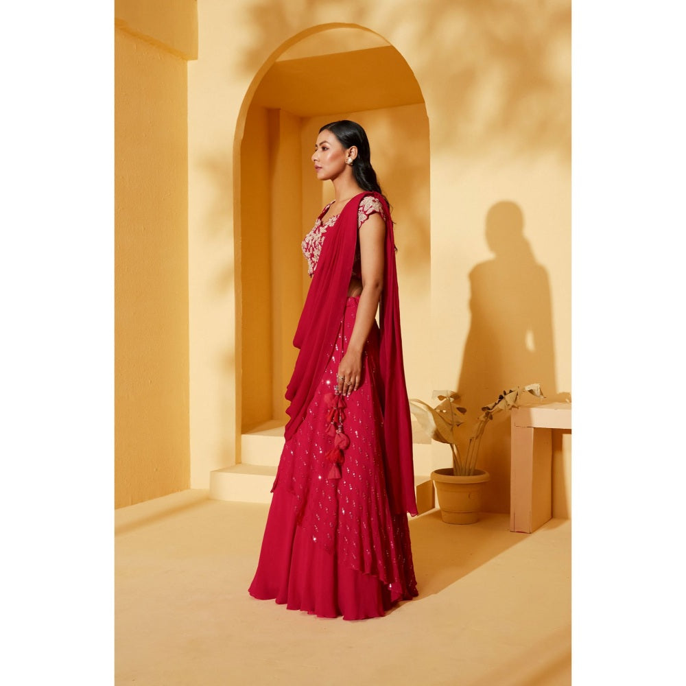 Suruchi Parakh Pink Womens Embellished Blouse with Lehenga and Dupatta (Set of 3)