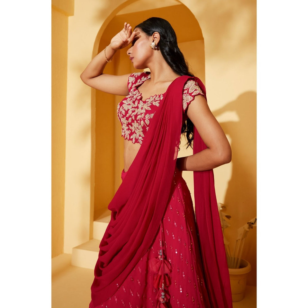 Suruchi Parakh Pink Womens Embellished Blouse with Lehenga and Dupatta (Set of 3)