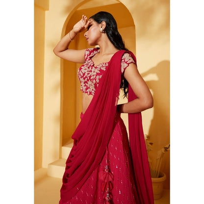 Suruchi Parakh Pink Womens Embellished Blouse with Lehenga and Dupatta (Set of 3)