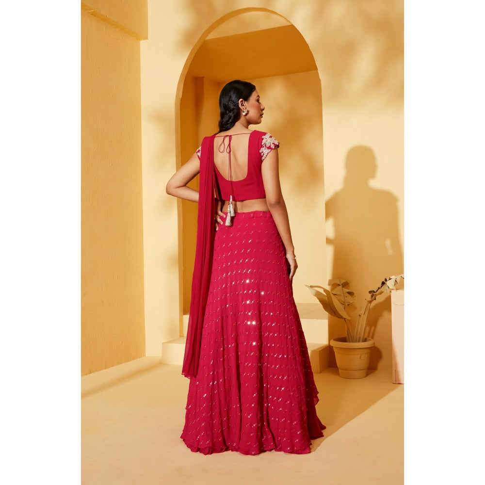 Suruchi Parakh Pink Womens Embellished Blouse with Lehenga and Dupatta (Set of 3)