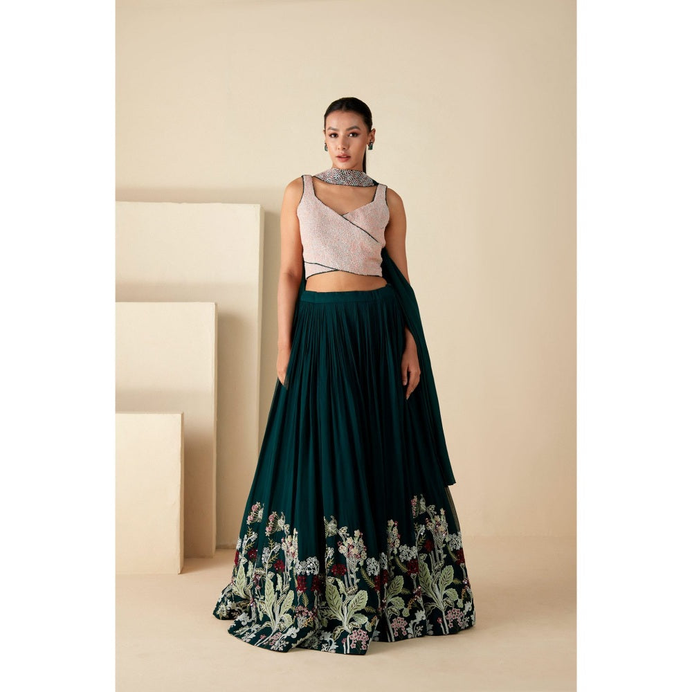 Suruchi Parakh Womens Embellished Blouse with Lehenga and Dupatta (Set of 3)