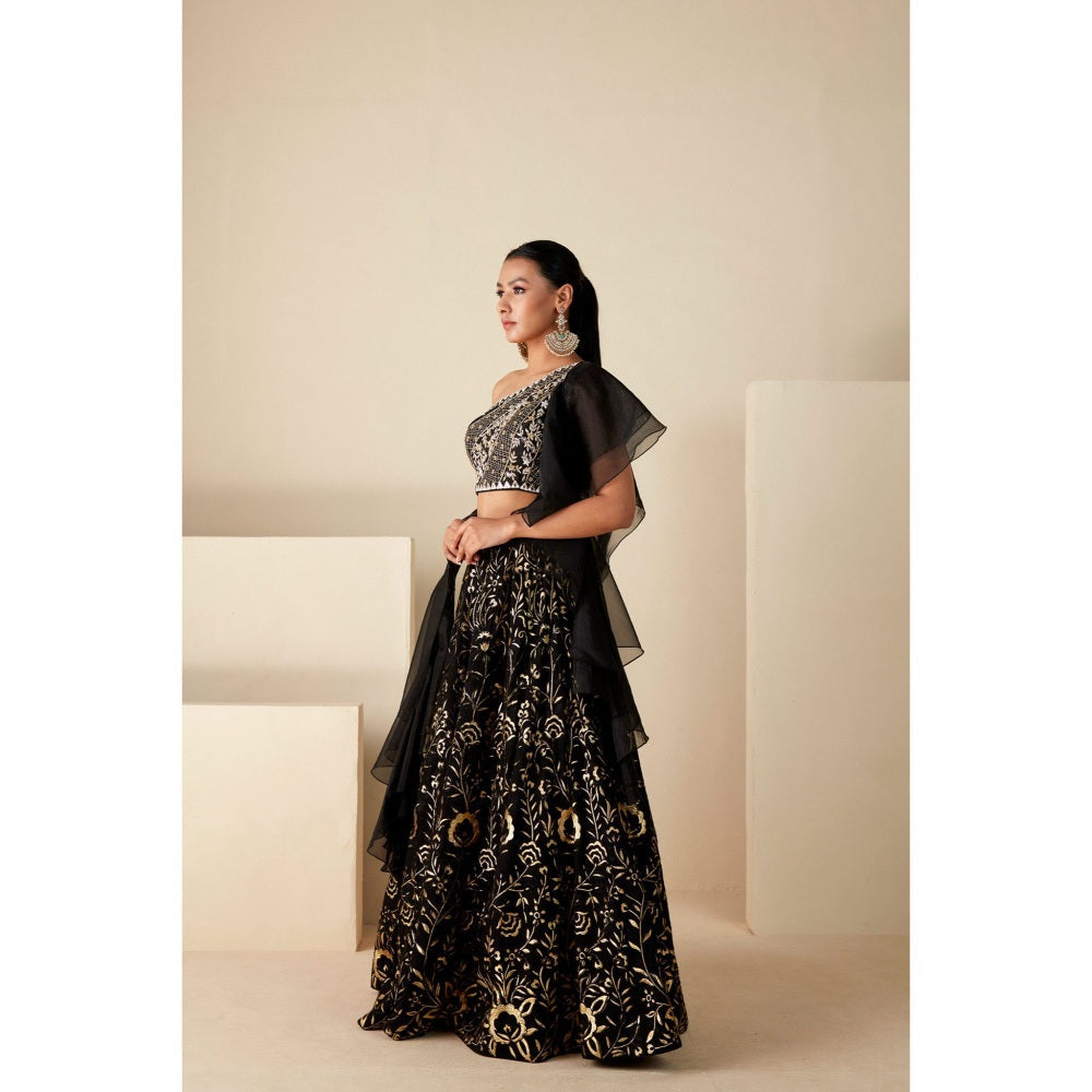 Suruchi Parakh Womens Black Embellished Blouse with Lehenga and Dupatta (Set of 3)