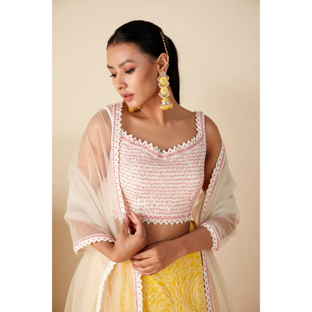 Suruchi Parakh Womens Embellished Blouse with Lehenga and Dupatta (Set of 3)