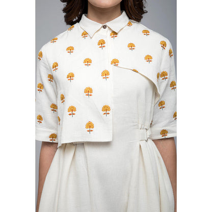 S & V designs Yellow Floral Embroidered Maxi Dress with Attached Jacket