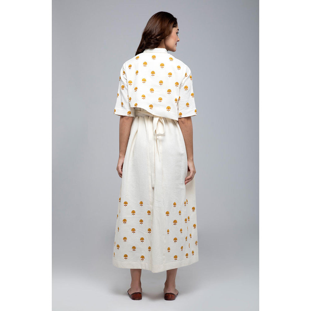 S & V designs Yellow Floral Embroidered Maxi Dress with Attached Jacket