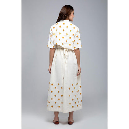 S & V designs Yellow Floral Embroidered Maxi Dress with Attached Jacket