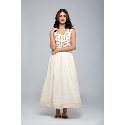 S & V designs Yellow Sleeveless Embroidered Maxi Dress