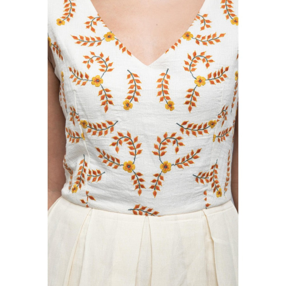 S & V designs Yellow Sleeveless Embroidered Maxi Dress