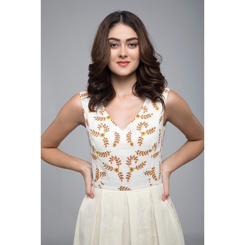 S & V designs Yellow Sleeveless Embroidered Maxi Dress