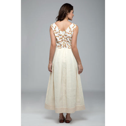 S & V designs Yellow Sleeveless Embroidered Maxi Dress