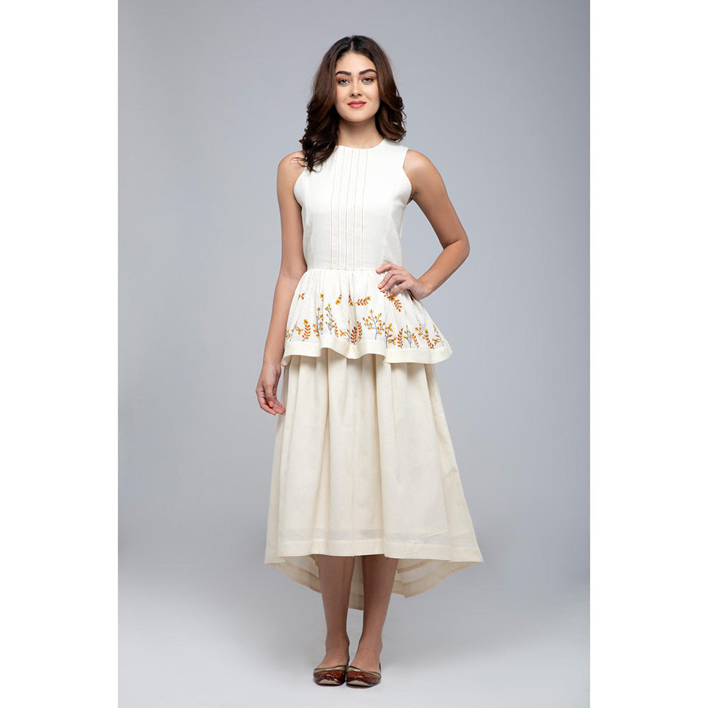 S & V designs Yellow High-Low Sleeveless Embroidered Midi Dress