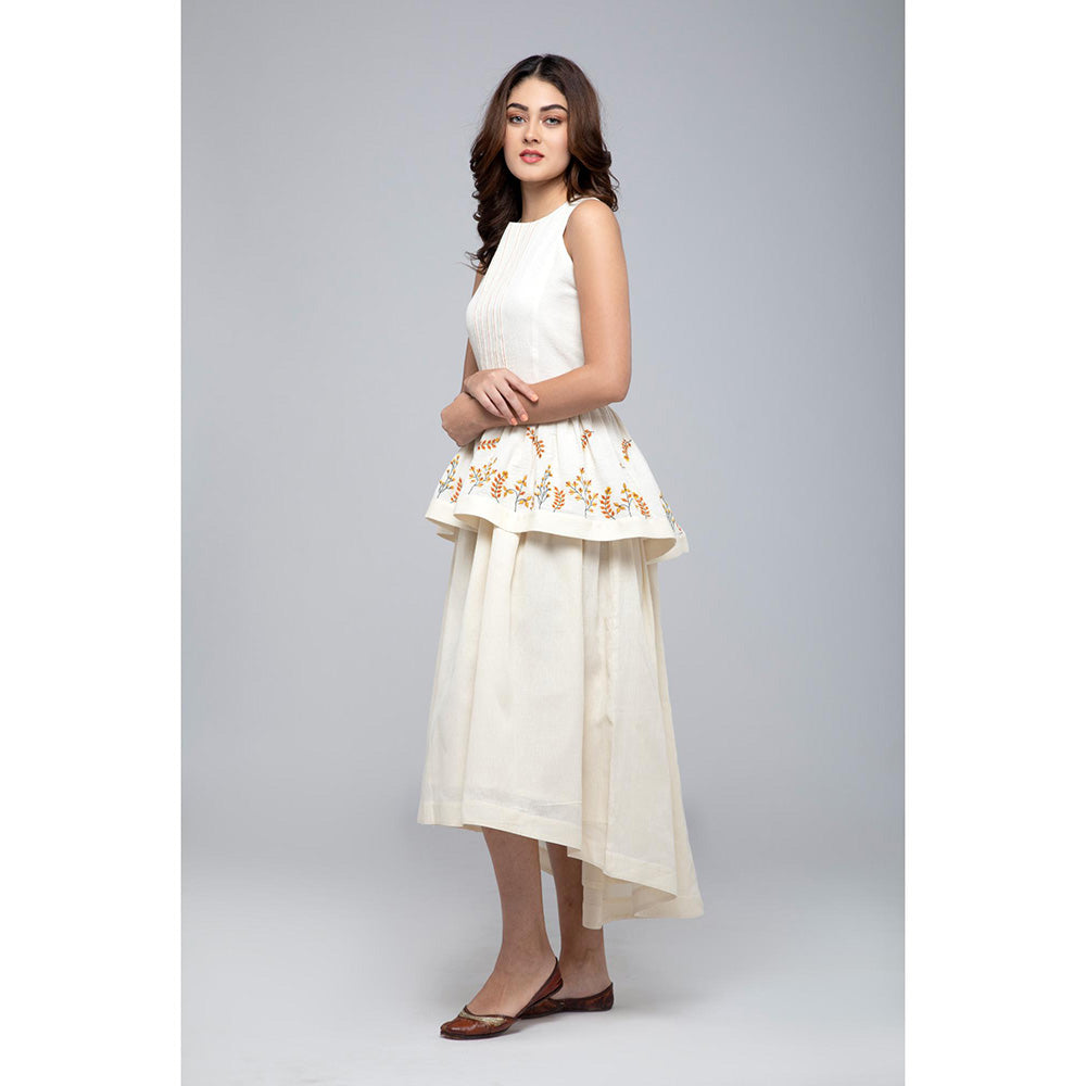 S & V designs Yellow High-Low Sleeveless Embroidered Midi Dress