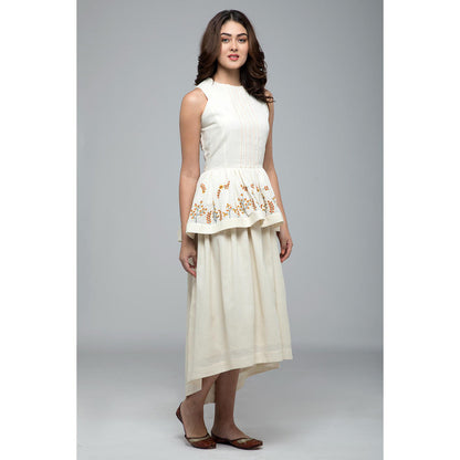 S & V designs Yellow High-Low Sleeveless Embroidered Midi Dress