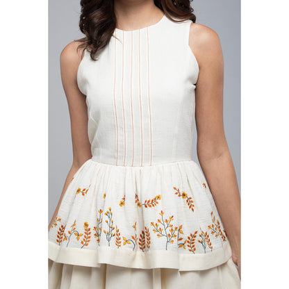 S & V designs Yellow High-Low Sleeveless Embroidered Midi Dress