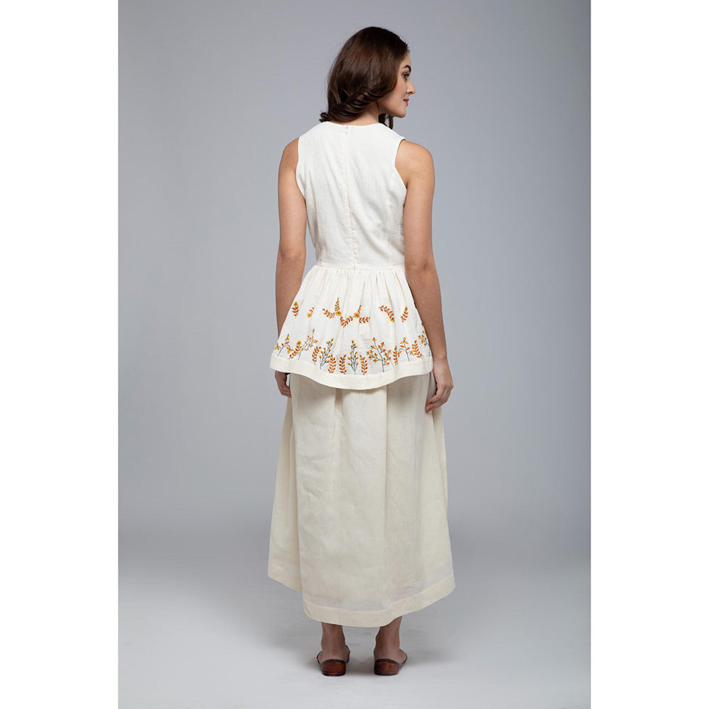 S & V designs Yellow High-Low Sleeveless Embroidered Midi Dress