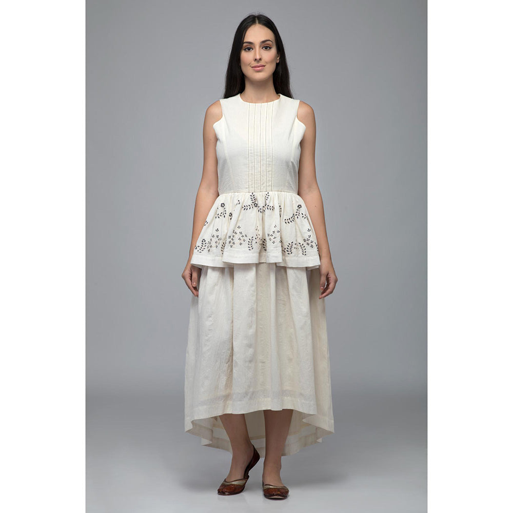 S & V designs Blue High-Low Sleeveless Embroidered Midi Dress