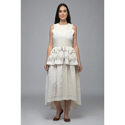 S & V designs Blue High-Low Sleeveless Embroidered Midi Dress