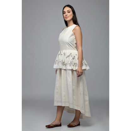 S & V designs Blue High-Low Sleeveless Embroidered Midi Dress