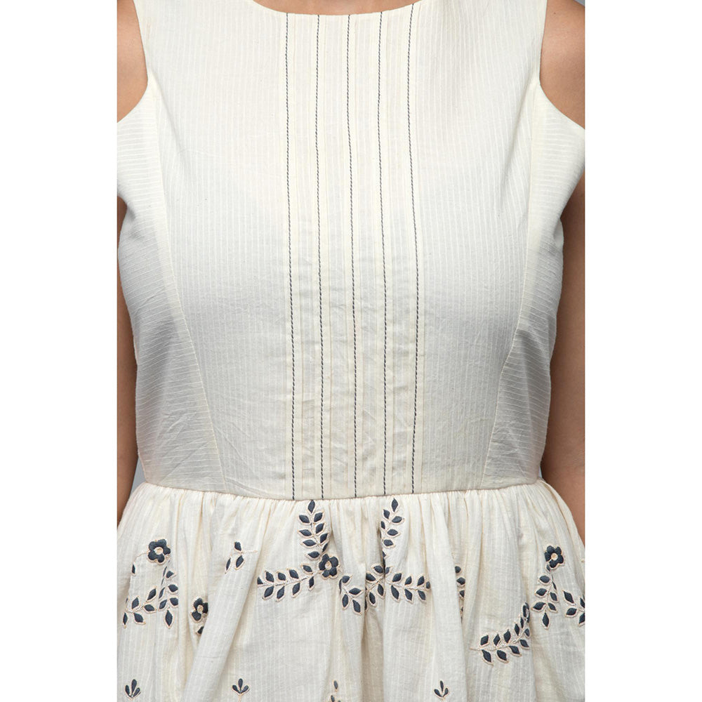 S & V designs Blue High-Low Sleeveless Embroidered Midi Dress