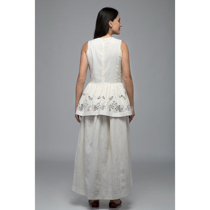 S & V designs Blue High-Low Sleeveless Embroidered Midi Dress