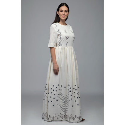 S & V designs Blue Floral Embroidery Round Neck Maxi Dress