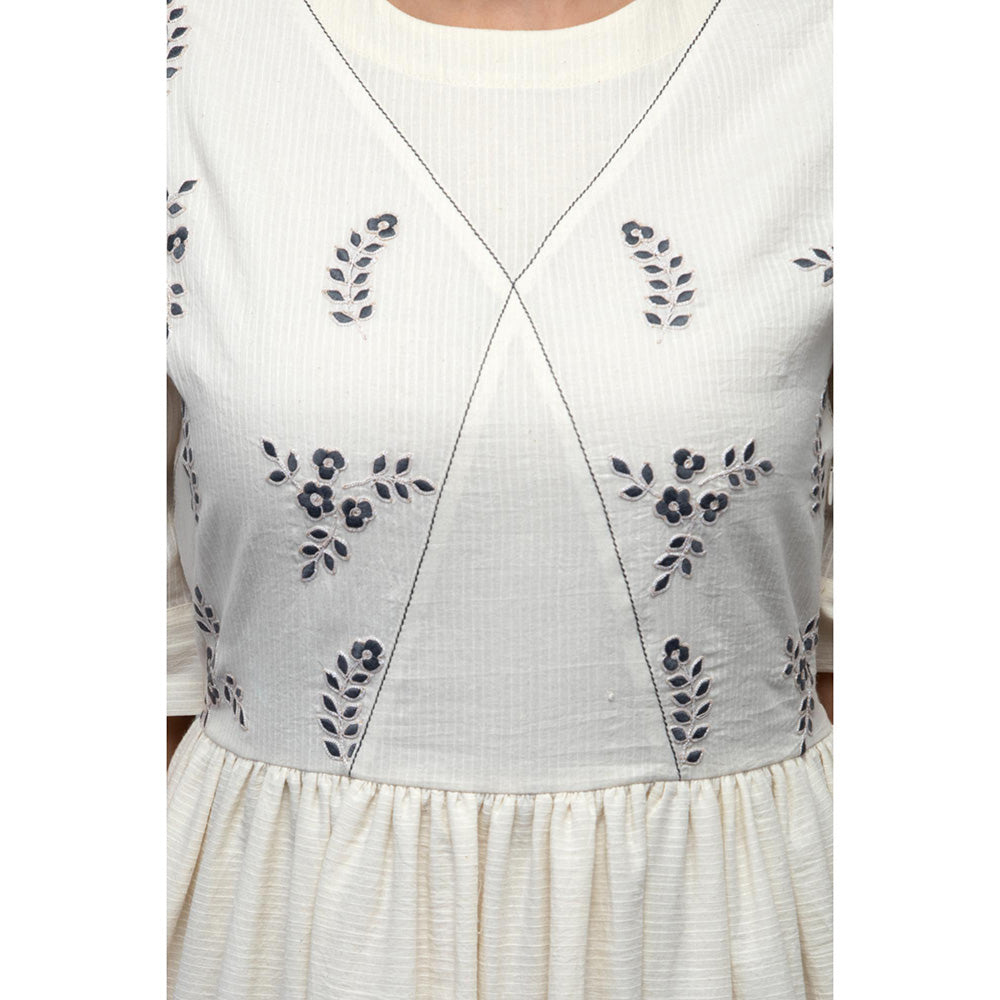 S & V designs Blue Floral Embroidery Round Neck Maxi Dress