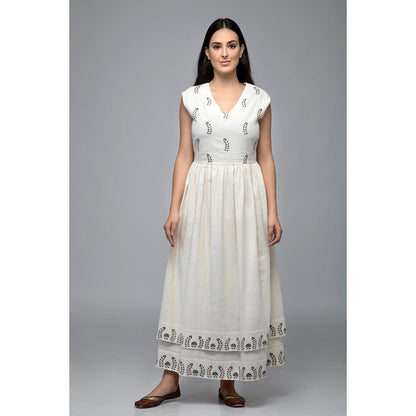 S & V designs Blue Double Layer Embroidered Sleeveless Maxi Dress