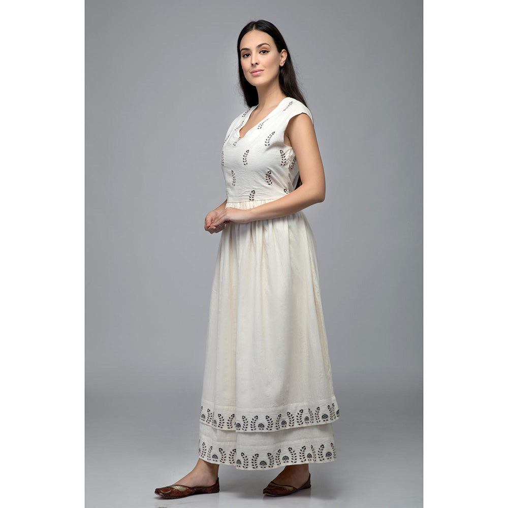 S & V designs Blue Double Layer Embroidered Sleeveless Maxi Dress