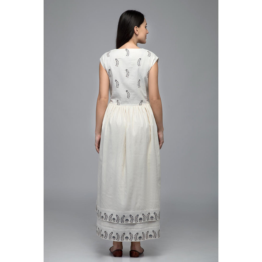 S & V designs Blue Double Layer Embroidered Sleeveless Maxi Dress