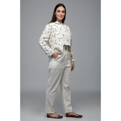 S & V designs Blue Embroidered Crop Top and Jacket with Trouser (Set of 3)