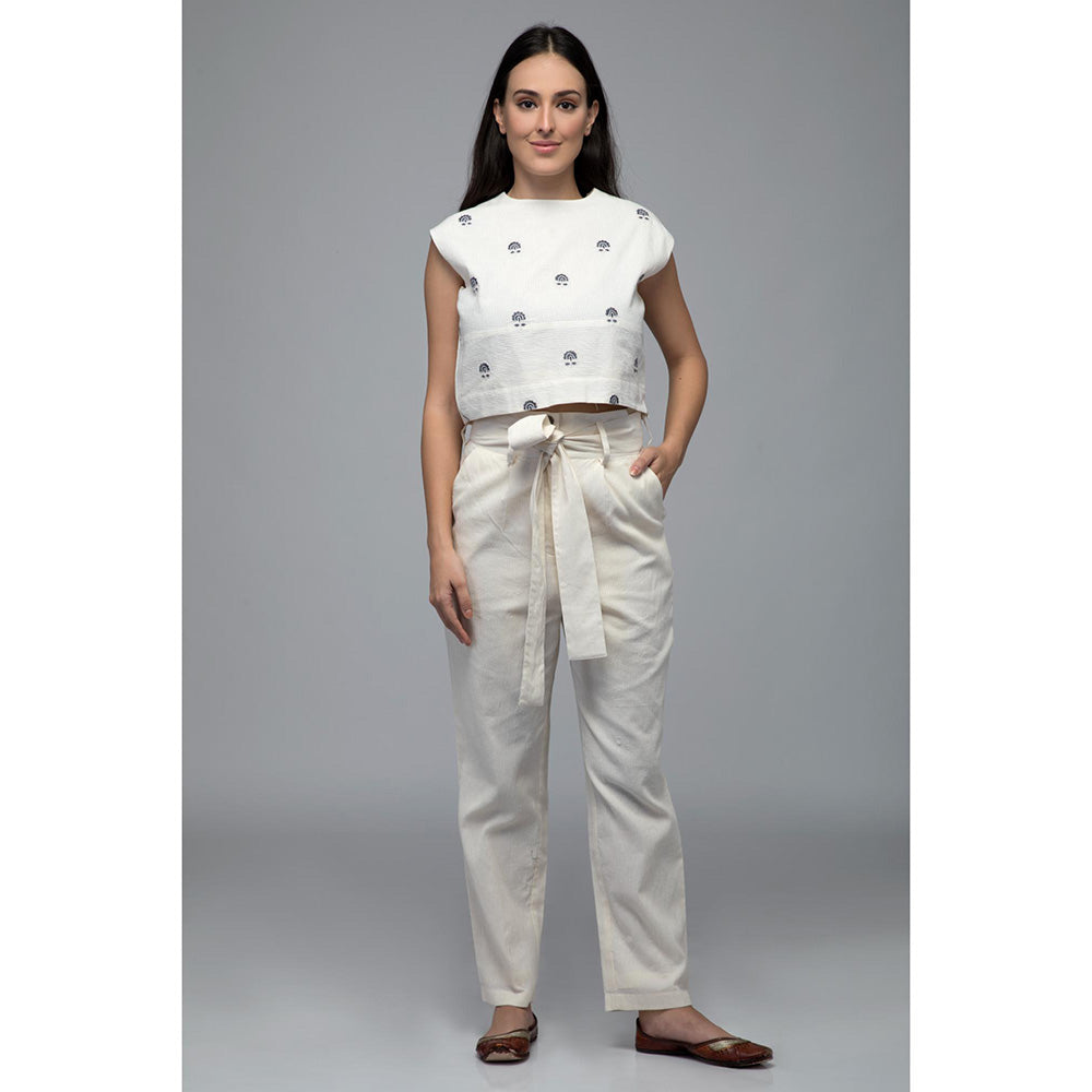 S & V designs Blue Embroidered Crop Top and Jacket with Trouser (Set of 3)