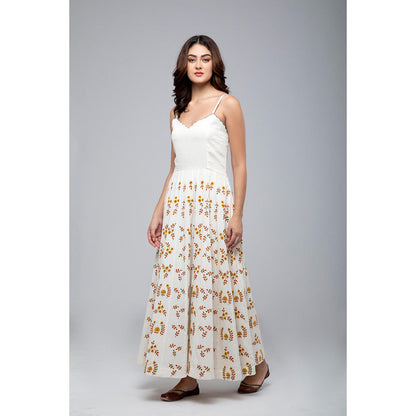 S & V designs Yellow Embroidered Shoulder Strap Kalidaar Dress