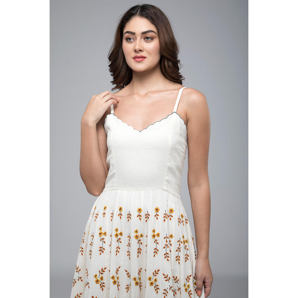 S & V designs Yellow Embroidered Shoulder Strap Kalidaar Dress