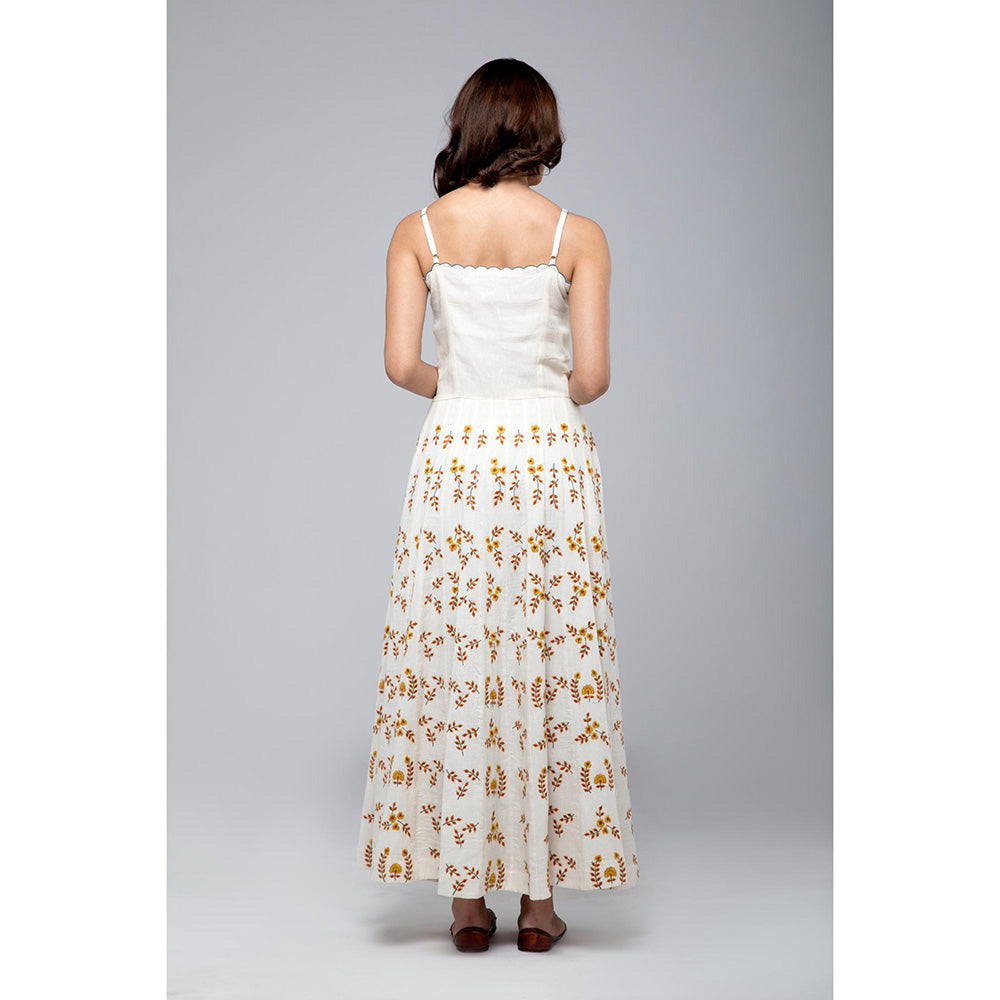 S & V designs Yellow Embroidered Shoulder Strap Kalidaar Dress