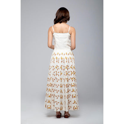 S & V designs Yellow Embroidered Shoulder Strap Kalidaar Dress