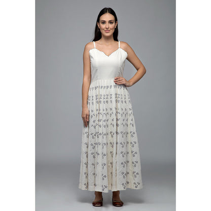 S & V designs Blue Embroidered Shoulder Strap Kalidaar Dress