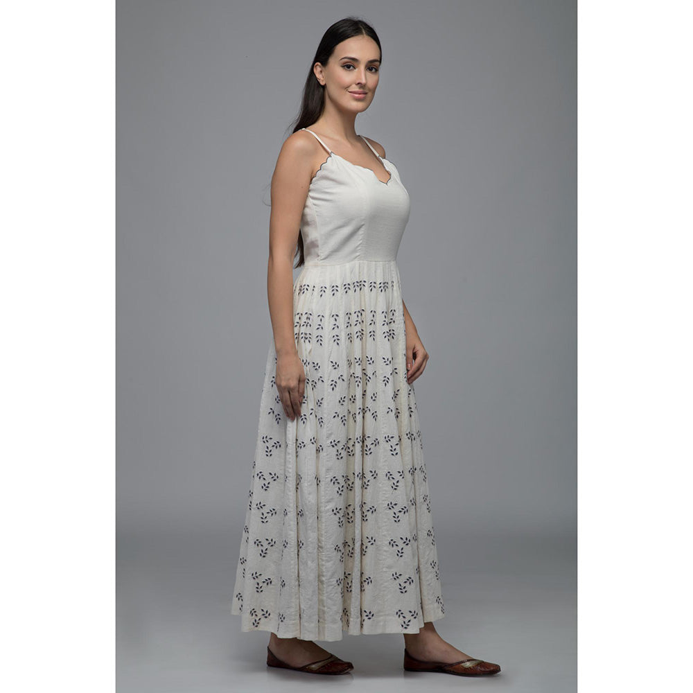 S & V designs Blue Embroidered Shoulder Strap Kalidaar Dress