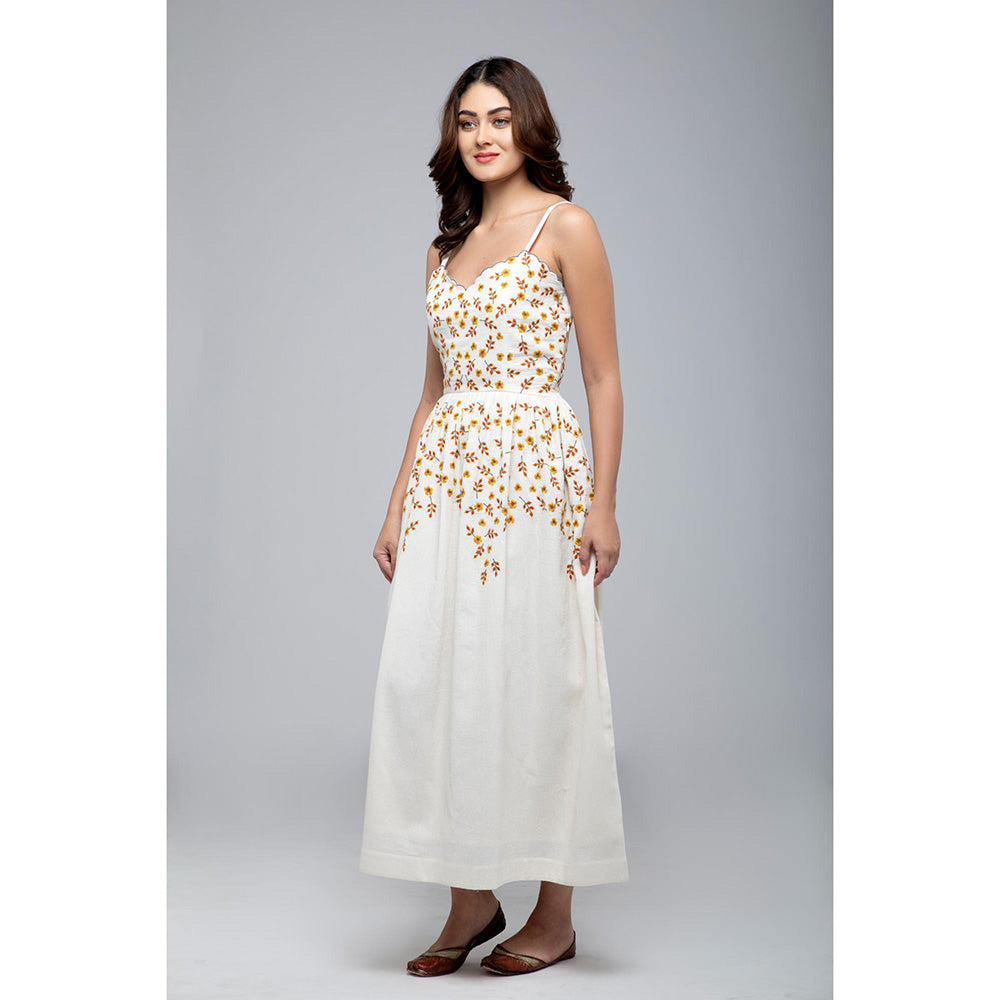 S & V designs Yellow Floral Embroidered Midi Dress