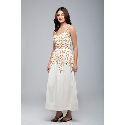 S & V designs Yellow Floral Embroidered Midi Dress