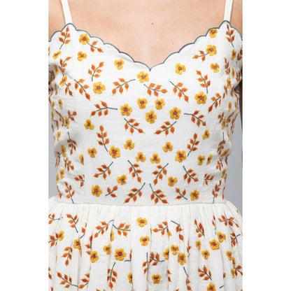 S & V designs Yellow Floral Embroidered Midi Dress