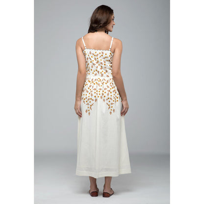 S & V designs Yellow Floral Embroidered Midi Dress