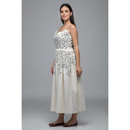 S & V designs Blue Floral Embroidered Midi Dress